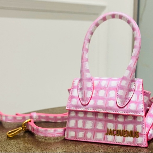 Jacquemus MINI Le Chiquito Leather Checkered Pink & White Bag Authentic - Picture 12 of 15